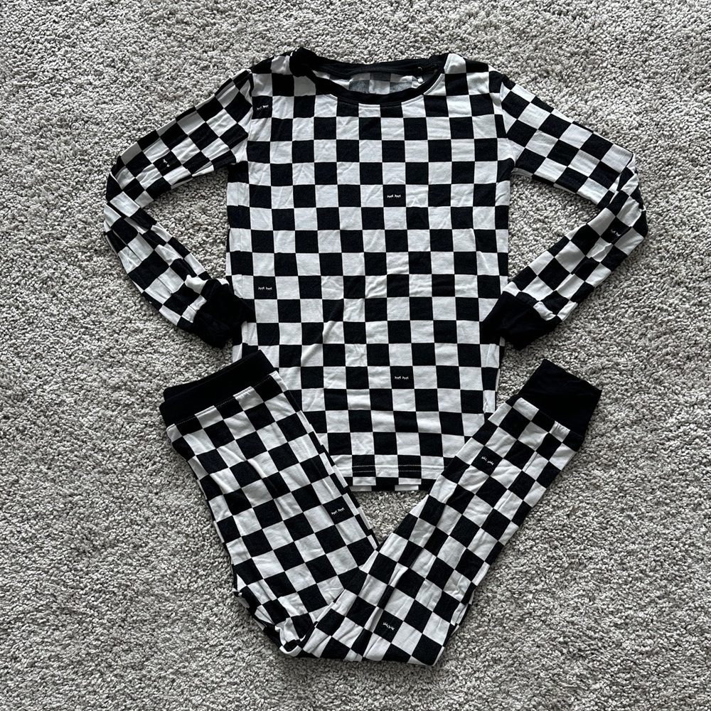 Little Sleepies Black and White Racing Checkered Pajama Set